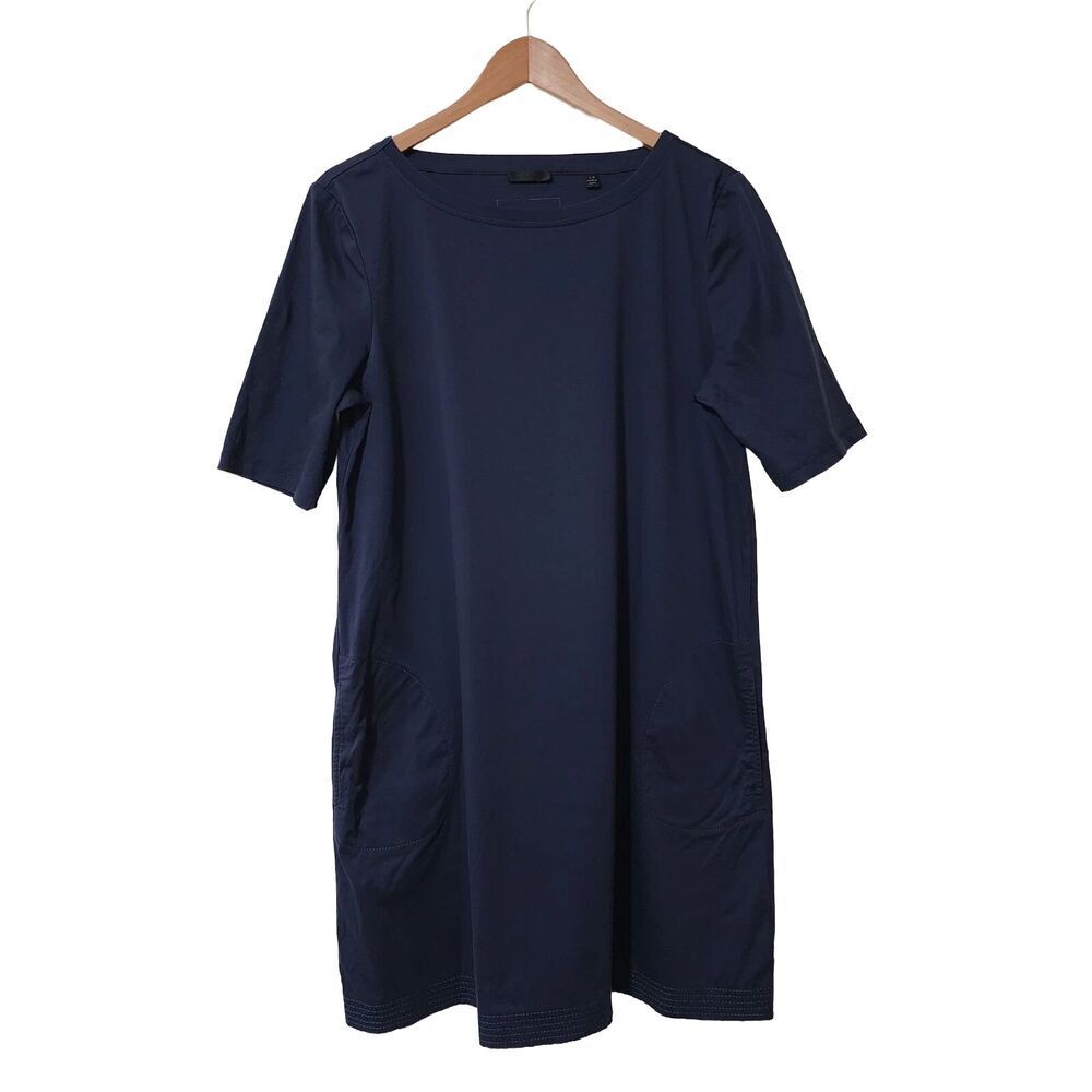 ATM Anthony Thomas Melillo T-Shirt Dress Womens L Navy Blue Cotton Pockets EUC